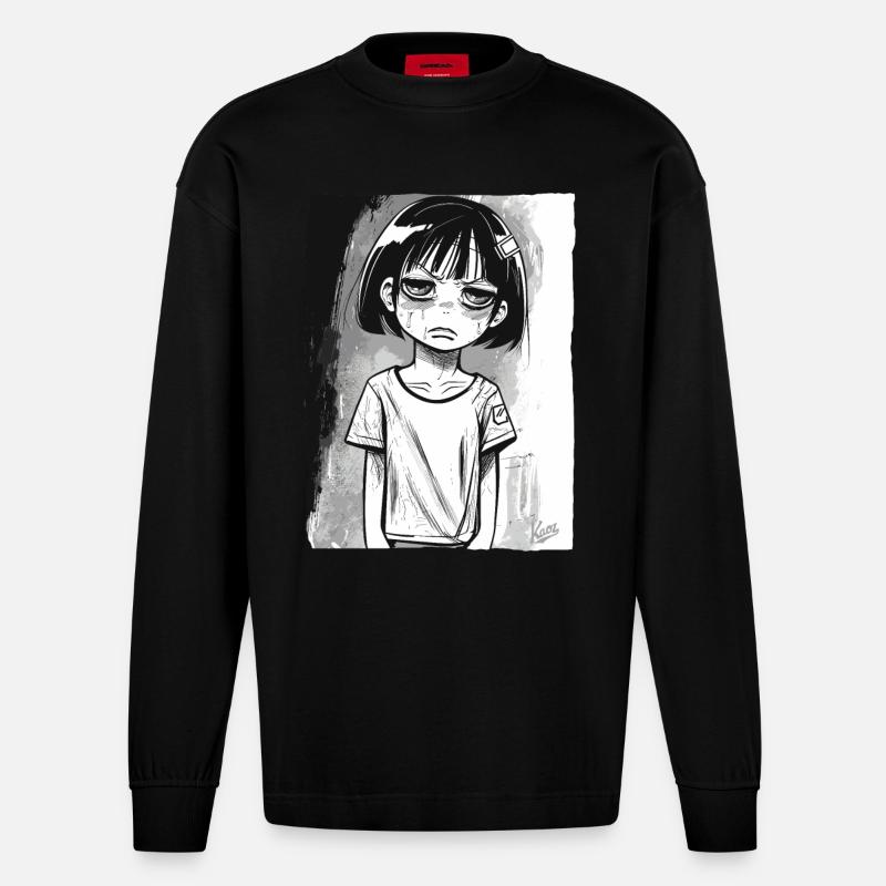 Fille alternative de dessin animé - Manches longues bio épais oversize fabriqué en UE - SOLID BLACK
