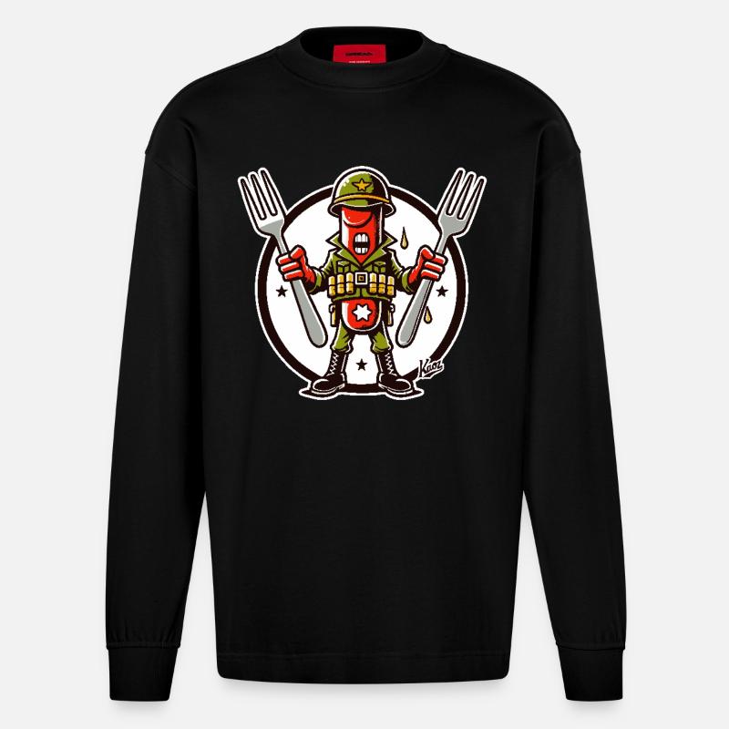 Leutnant Kommandant Wurst - Heavyweight Oversized Organic Langarmshirt Made in EU - SOLID BLACK