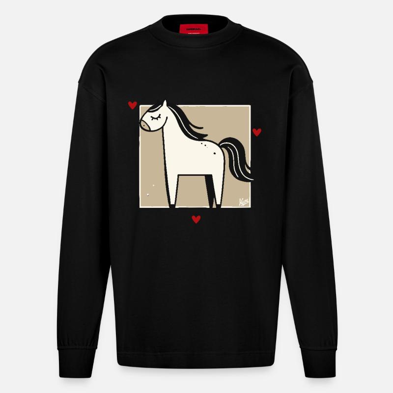 J’aime mon cheval - Manches longues bio épais oversize fabriqué en UE - SOLID BLACK