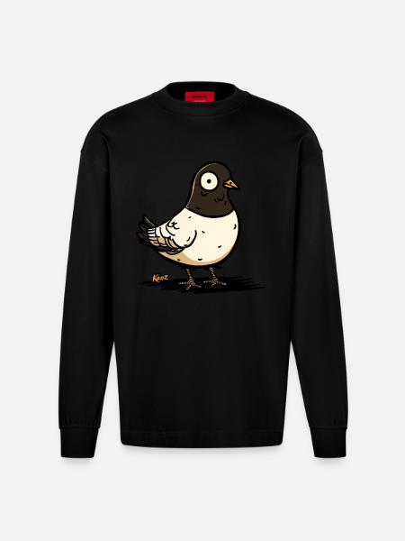 funny pigeon - Heavyweight Oversized Organic Longsleeve Shirt Made in EU - SOLID BLACK