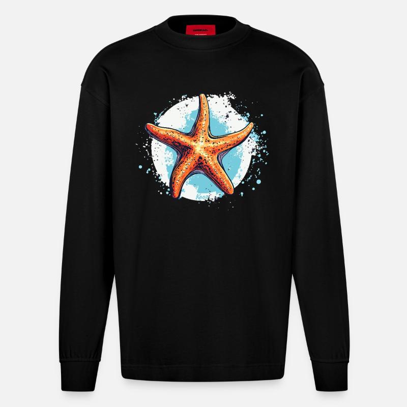Une étoile de mer - Manches longues bio épais oversize fabriqué en UE - SOLID BLACK