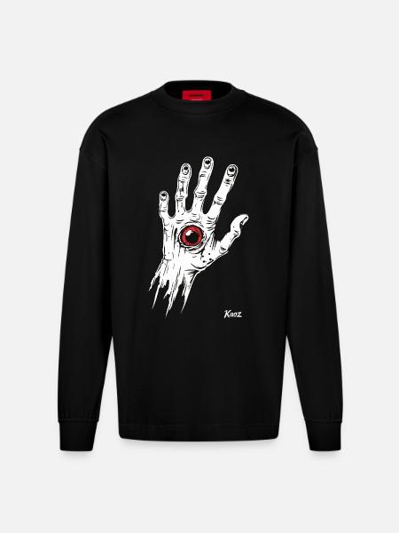 White zombie hand with eye - Heavyweight Oversized Organic Longsleeve Shirt Made in EU - SOLID BLACK