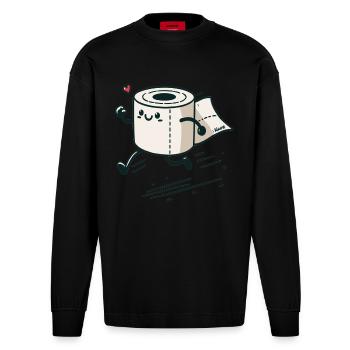 Quick Emergency Toilet Paper - Heavyweight Oversized Organic Longsleeve Shirt Made in EU - SOLID BLACK - Front