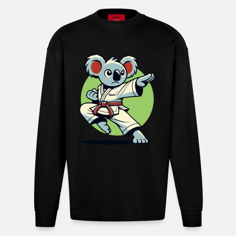 Karate-Koala – Kung-Fu-Kämpfer - Heavyweight Oversized Organic Langarmshirt Made in EU - SOLID BLACK