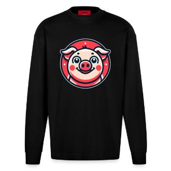 Drôle de petit cochon - Manches longues bio épais oversize fabriqué en UE - SOLID BLACK - Devant