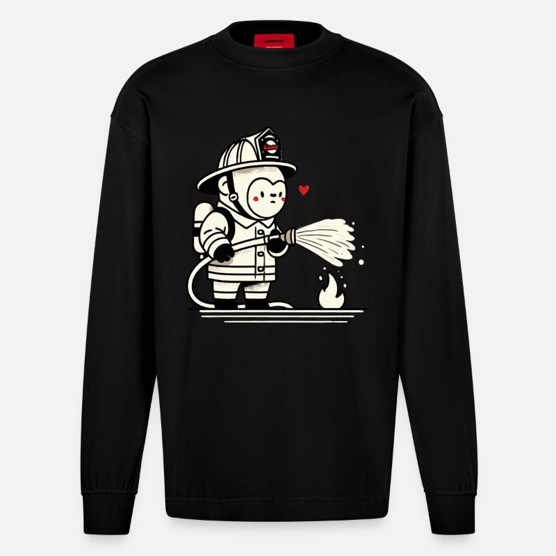 Kleiner Gorilla-Feuerwehrmann - Heavyweight Oversized Organic Langarmshirt Made in EU - SOLID BLACK