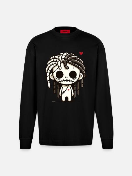 Little voodoo zombie with dreadlocks - Heavyweight Oversized Organic Longsleeve Shirt Made in EU - SOLID BLACK
