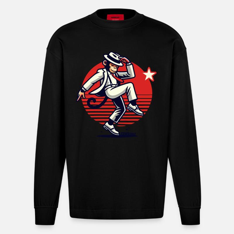Moonwalk Monkey Singe Danse Singe - Manches longues bio épais oversize fabriqué en UE - SOLID BLACK
