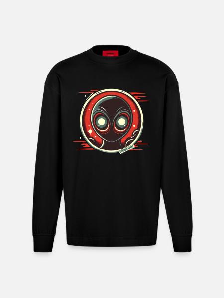 Mysterious alien with shining eyes - Heavyweight Oversized Organic Longsleeve Shirt Made in EU - SOLID BLACK
