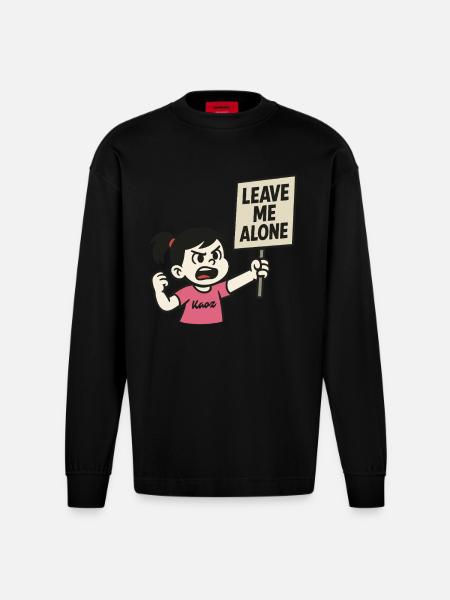 Leave Me Alone: Angry Girl - Heavyweight Oversized Organic Longsleeve Shirt Made in EU - SOLID BLACK
