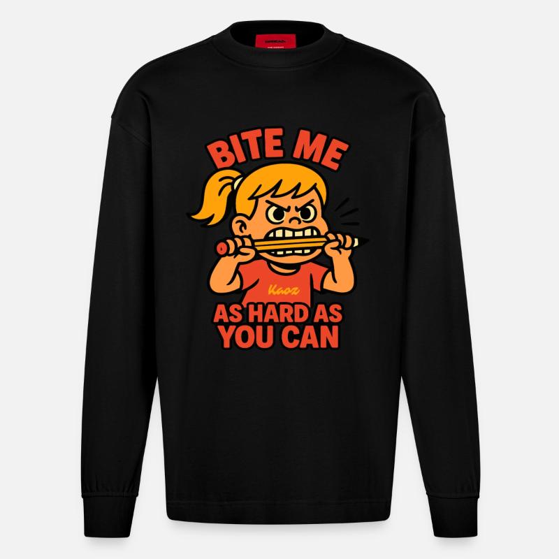 Beiß mich! Comic-Mädchen mit Wutanfall - Heavyweight Oversized Organic Langarmshirt Made in EU - SOLID BLACK