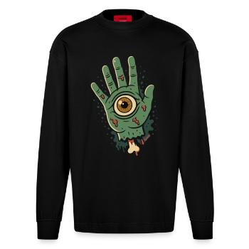 Zombiehand mit Auge - Heavyweight Oversized Organic Langarmshirt Made in EU - SOLID BLACK - Vorne