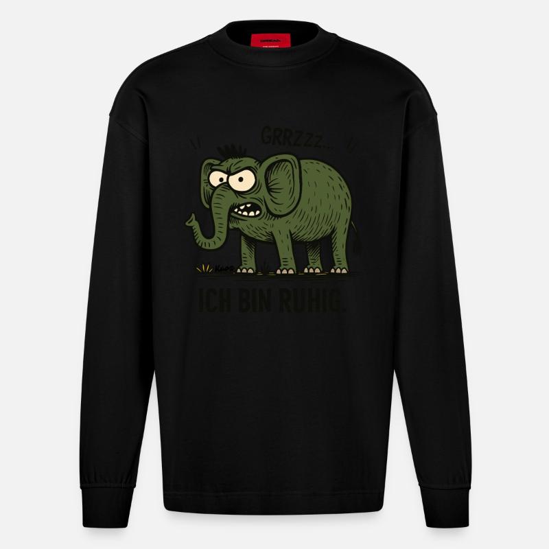 Wütender Elefant – Ich bin ruhig. - Heavyweight Oversized Organic Langarmshirt Made in EU - SOLID BLACK