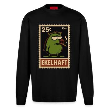 Cochon vert avec vue timbres style dégoûtant - Manches longues bio épais oversize fabriqué en UE - SOLID BLACK - Devant