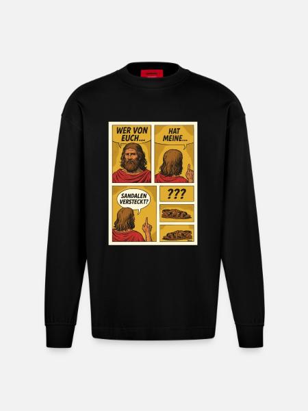 Comic-Jesus sucht Sandalen - Heavyweight Oversized Organic Langarmshirt Made in EU - SOLID BLACK