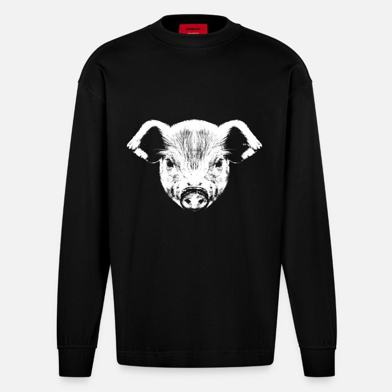 Piglet Graphic / Piglet White - Heavyweight Oversized Organic Longsleeve Shirt Made in EU - SOLID BLACK