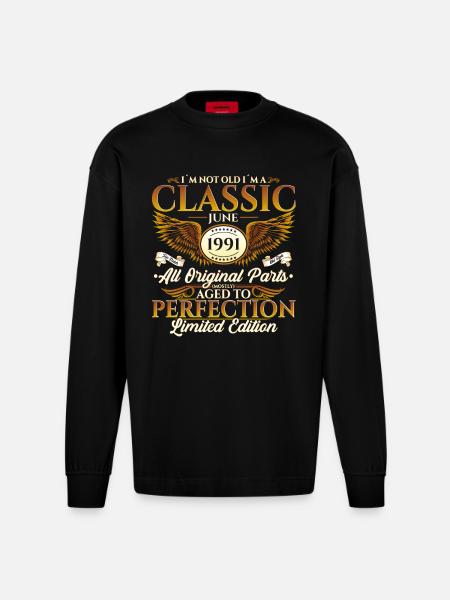 Classic June 1991 Vintage 1991 Birthday 1991 - Heavyweight Oversized Organic Longsleeve Shirt Made in EU - SOLID BLACK