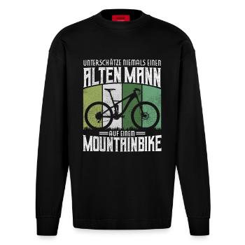 FULLY MTB HARDTAIL ALTER MANN MOUNTAINBIKE SPRUCH - Heavyweight Oversized Organic Langarmshirt Made in EU - SOLID BLACK - Vorne