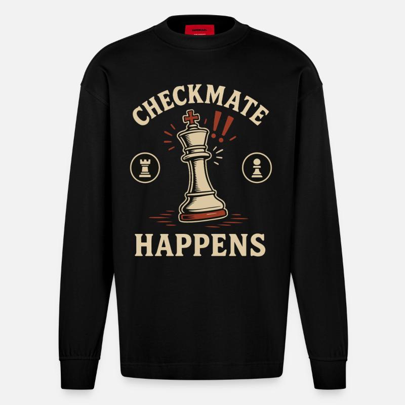 Le jeu d’échecs Checkmate Happens - Manches longues bio épais oversize fabriqué en UE - SOLID BLACK