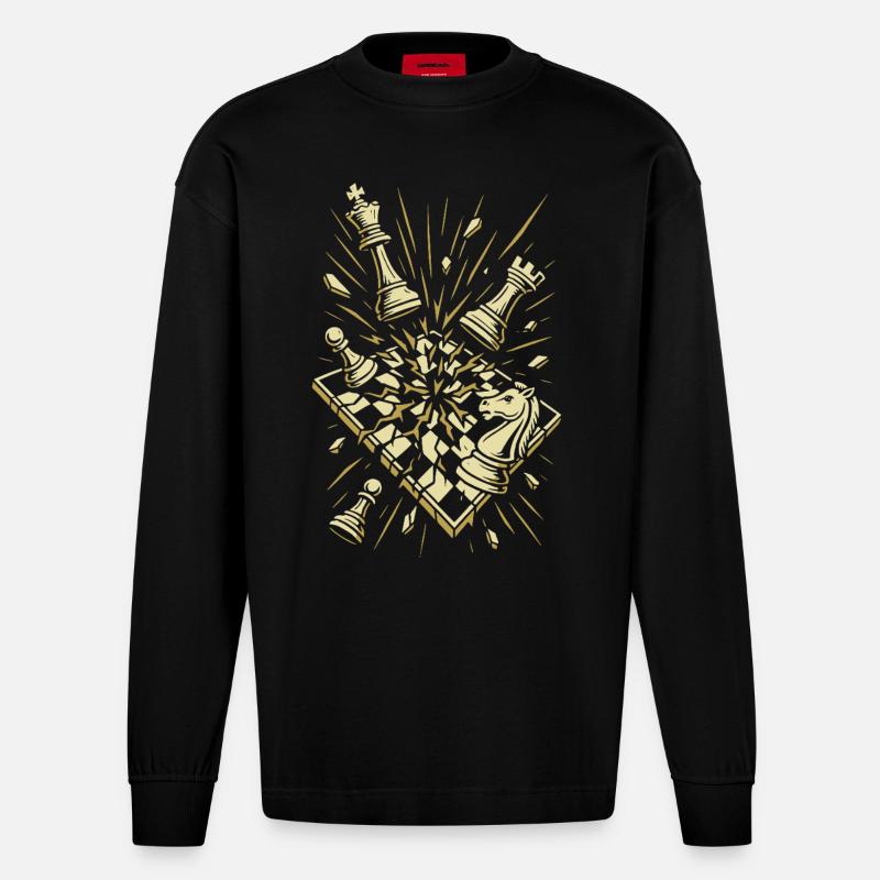 Chess Explosion Masterpiece - Heavyweight Oversized Organic Longsleeve Shirt Made in EU - SOLID BLACK