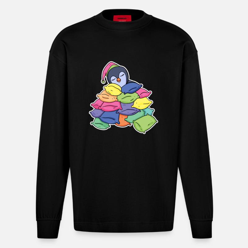 Schlafender Pinguin - Heavyweight Oversized Organic Langarmshirt Made in EU - SOLID BLACK