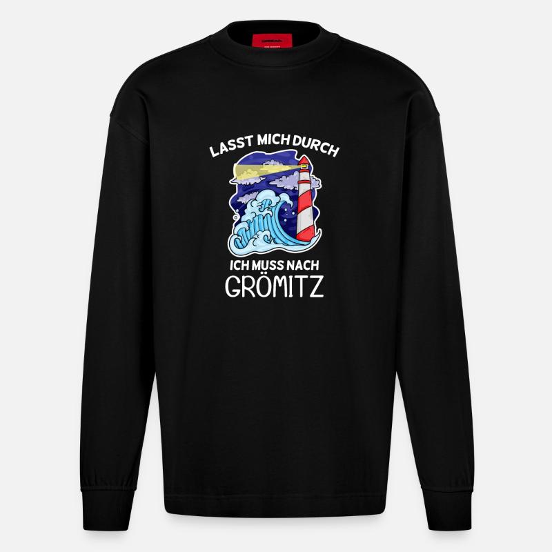 Grömitz Spruch - Heavyweight Oversized Organic Langarmshirt Made in EU - SOLID BLACK