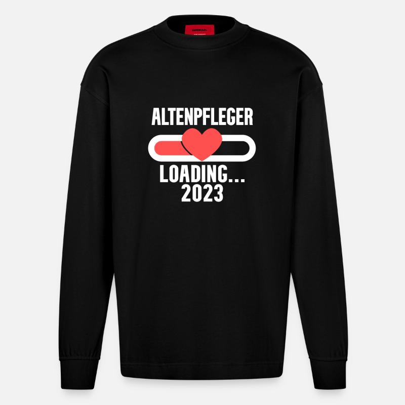 Altenpfleger 2023 Loading - Heavyweight Oversized Organic Langarmshirt Made in EU - SOLID BLACK
