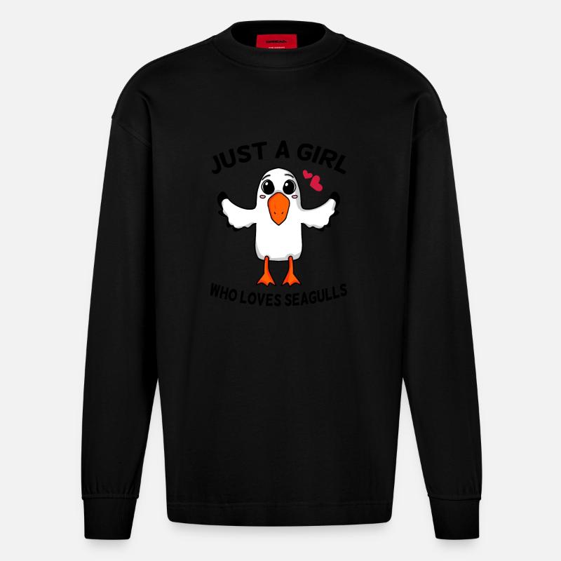 Möwe Spruch Mädchen Nordsee - Heavyweight Oversized Organic Langarmshirt Made in EU - SOLID BLACK