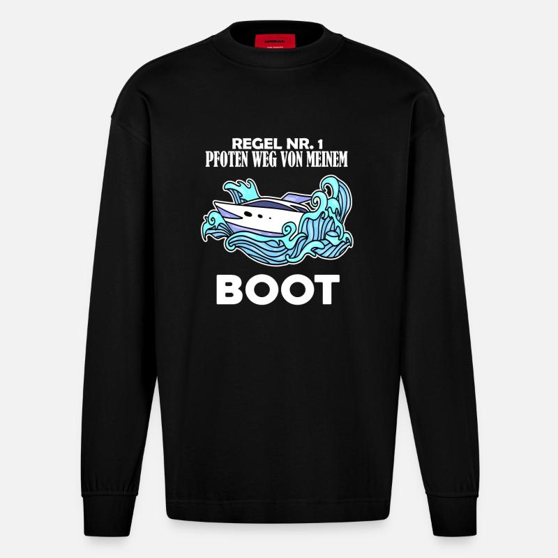 Boote Motorboot - Heavyweight Oversized Organic Langarmshirt Made in EU - SOLID BLACK
