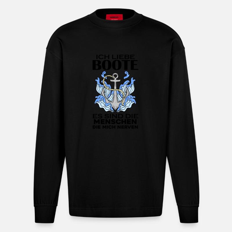 Boote Motorboot Boot - Heavyweight Oversized Organic Langarmshirt Made in EU - SOLID BLACK