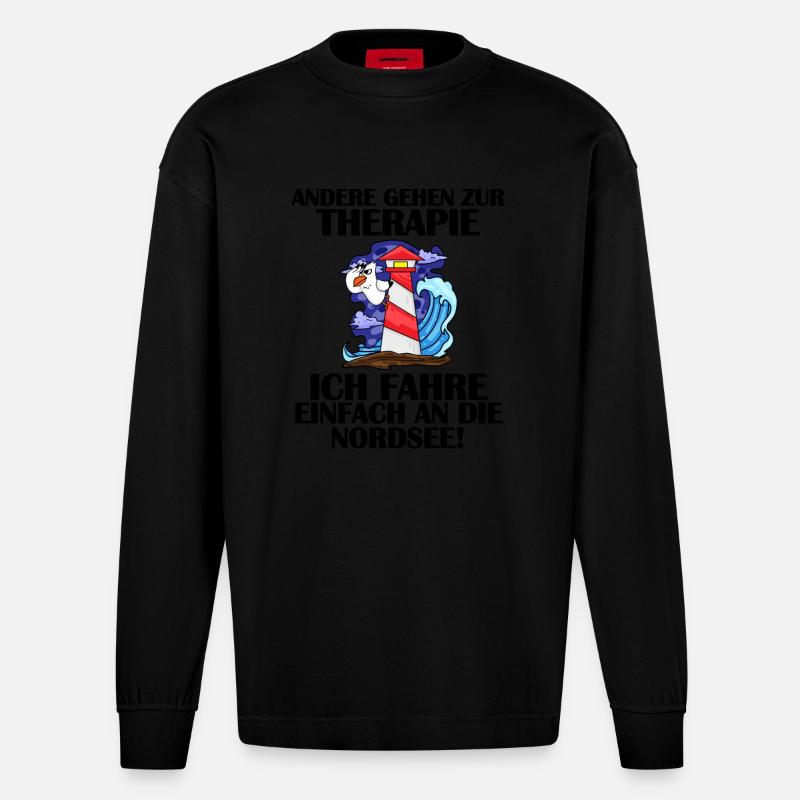 Nordsee Leuchtturm Möwe - Heavyweight Oversized Organic Langarmshirt Made in EU - SOLID BLACK