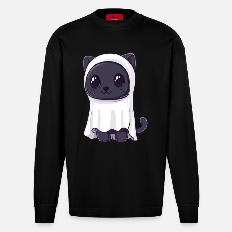 Panther Halloween Comic Geist - Heavyweight Oversized Organic Langarmshirt Made in EU - SOLID BLACK