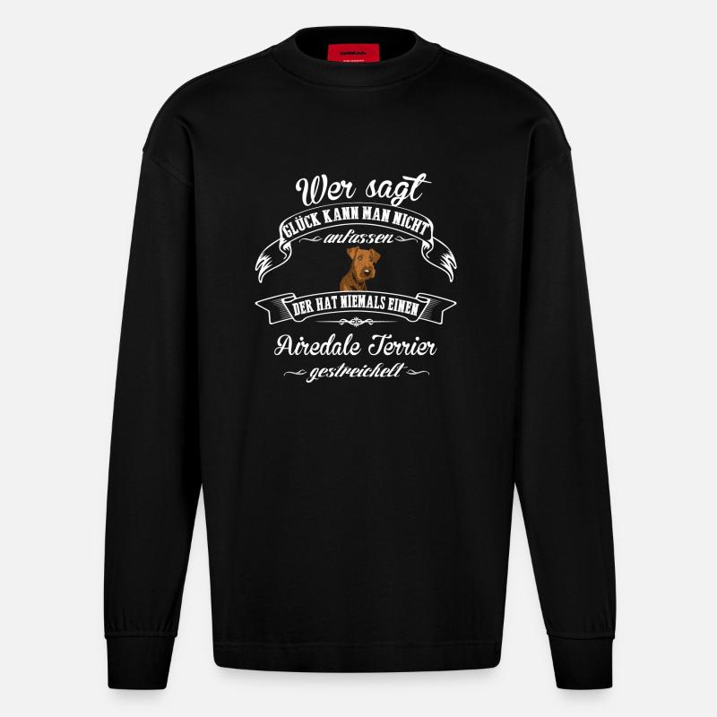 Airedale Terrier Glück - Heavyweight Oversized Organic Langarmshirt Made in EU - SOLID BLACK