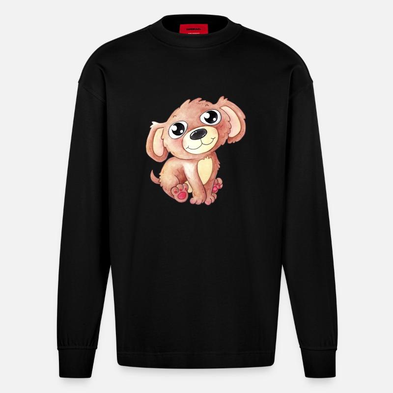 Chien de dessin animé mignon - Manches longues bio épais oversize fabriqué en UE - SOLID BLACK