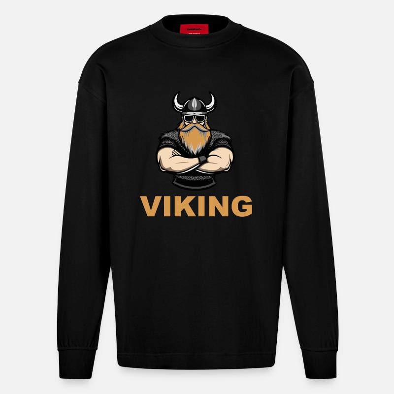 wikinger warrior 1 - Heavyweight Oversized Organic Langarmshirt Made in EU - SOLID BLACK
