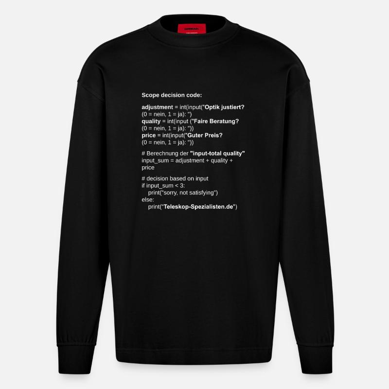 Astronomie Scope Decision Code Teleskop - Heavyweight Oversized Organic Langarmshirt Made in EU - SOLID BLACK