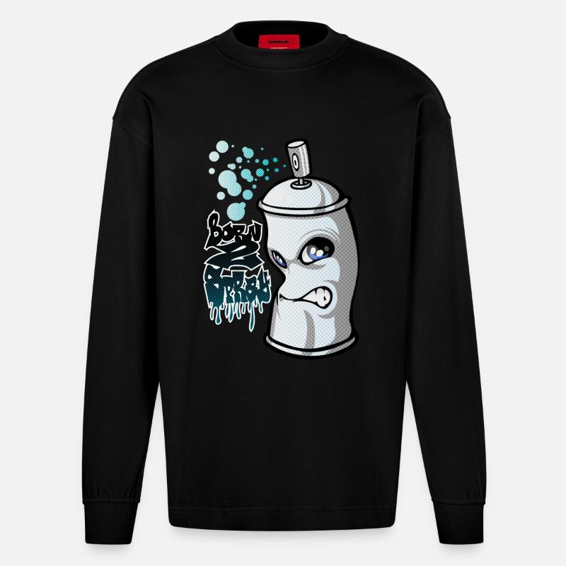 Spray and graffiti - Heavyweight Oversized Organic Langarmshirt Made in EU - SOLID BLACK