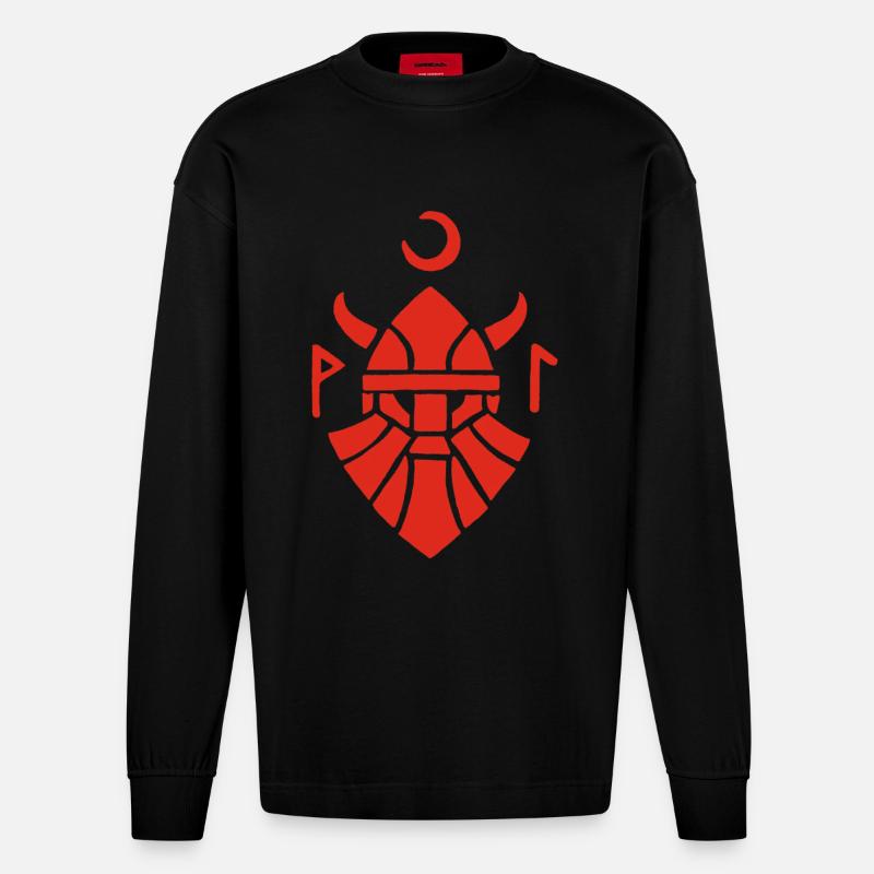 Rotes Wikinger-Krieger-Symbol - Heavyweight Oversized Organic Langarmshirt Made in EU - SOLID BLACK