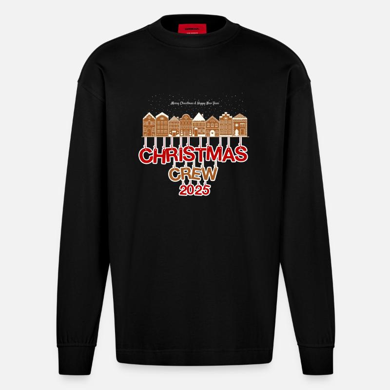 Weihnachtsmannschaft 2025 Lebkuchenhäuser - Heavyweight Oversized Organic Langarmshirt Made in EU - SOLID BLACK