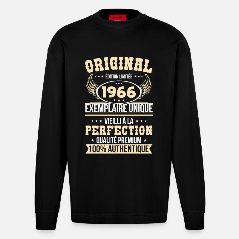 1966 – Einzigartiges Beispiel – Premiumqualität - Heavyweight Oversized Organic Langarmshirt Made in EU - SOLID BLACK