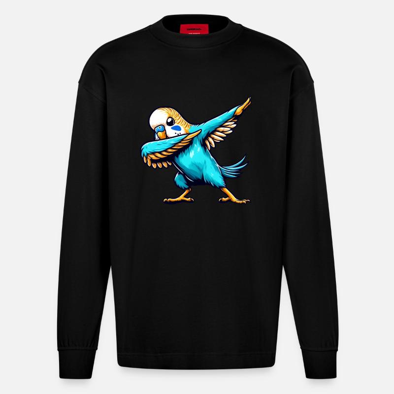 Bande dessinée Cool Budgie Dabbing - Manches longues bio épais oversize fabriqué en UE - SOLID BLACK