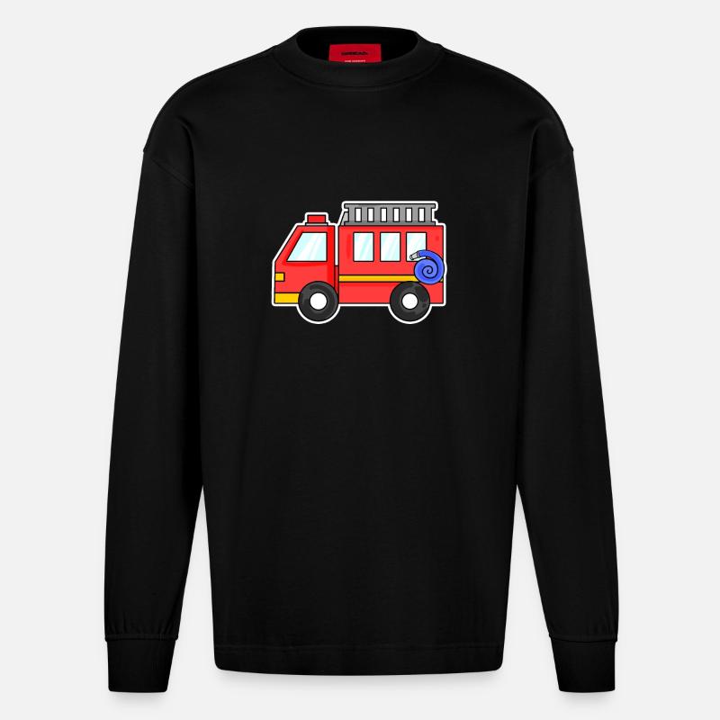 Feuerwehrauto - Heavyweight Oversized Organic Langarmshirt Made in EU - SOLID BLACK