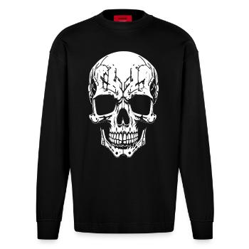 Skull - Heavyweight Oversized Organic Longsleeve Shirt Made in EU - SOLID BLACK - Front
