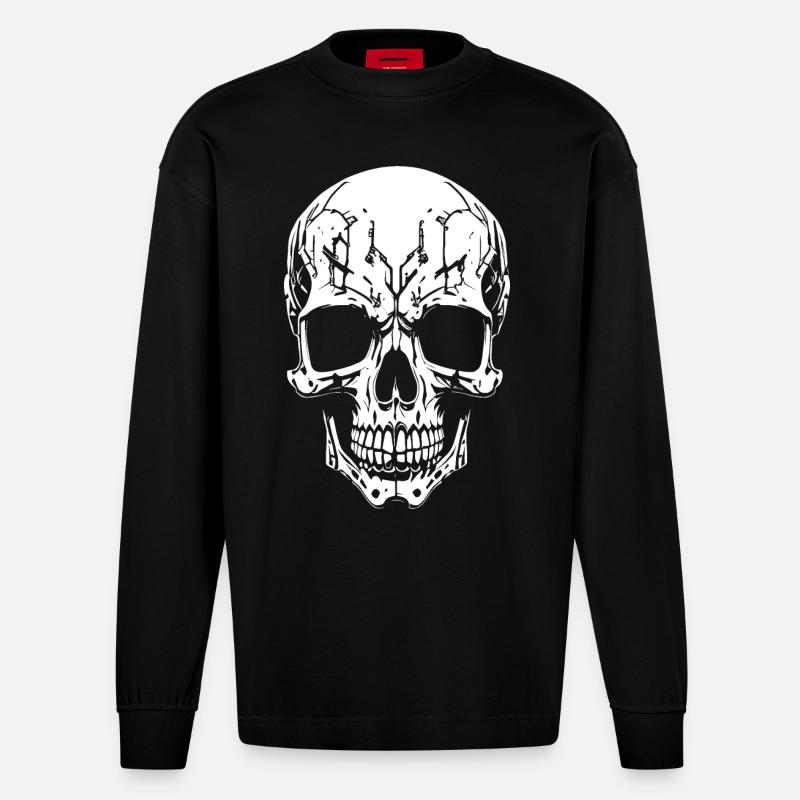 Crâne - Manches longues bio épais oversize fabriqué en UE - SOLID BLACK