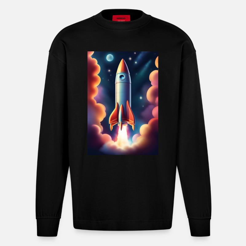 Fusée volant dans l’espace - Manches longues bio épais oversize fabriqué en UE - SOLID BLACK