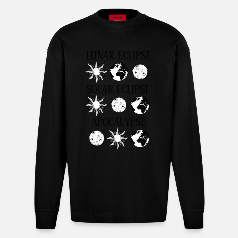 Éclipse lunaire Éclipse solaire Apocalypse - Manches longues bio épais oversize fabriqué en UE - SOLID BLACK