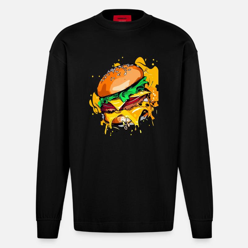 Extra Käse Burger Cheeseburge - Heavyweight Oversized Organic Langarmshirt Made in EU - SOLID BLACK