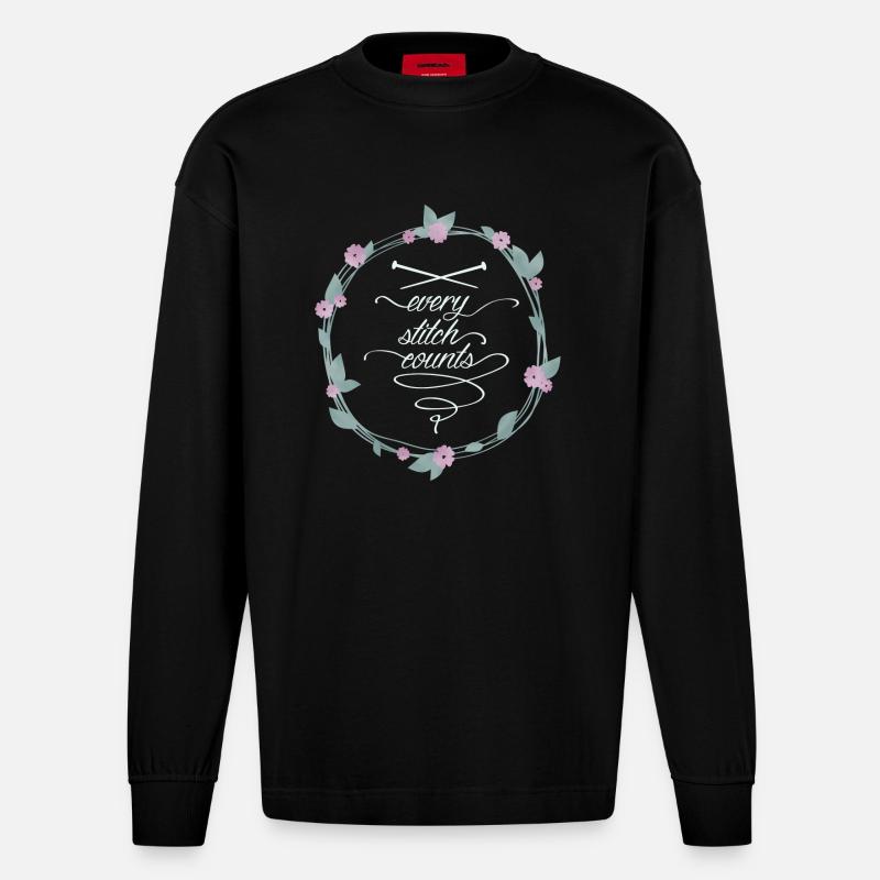 every stitch counts dark - Heavyweight Oversized Organic Langarmshirt Made in EU - SOLID BLACK