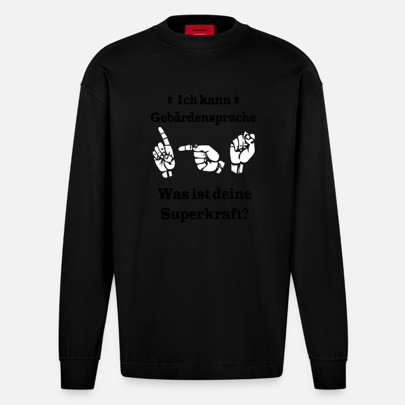 Gebärdensprache - Heavyweight Oversized Organic Langarmshirt Made in EU - SOLID BLACK