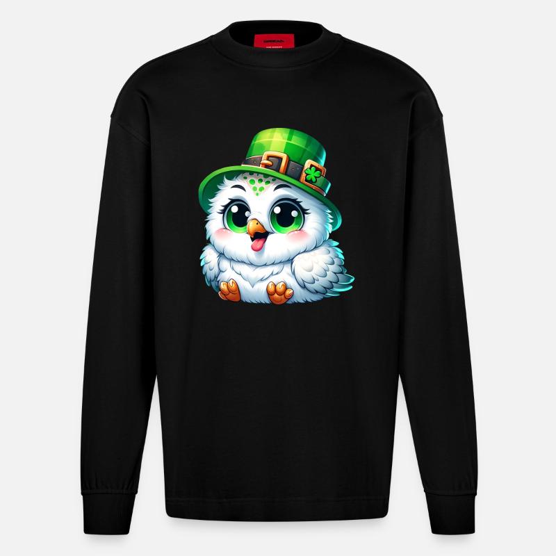 St. Patrick's Süße Schneeeule - Heavyweight Oversized Organic Langarmshirt Made in EU - SOLID BLACK